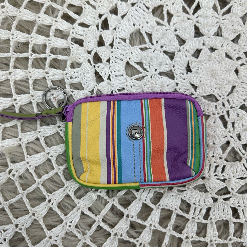 Fossil Colorful Stripe Keychain Wallet Boho Weste… - image 1